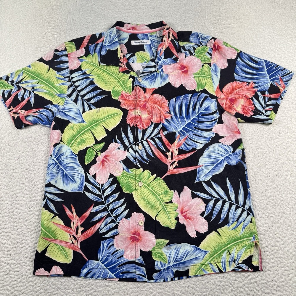 Tommy Bahama Silk‎ Camp Shirt Men's Large Hibiscus Grove Hawaiian Aloha Tropical
